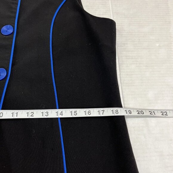 The Alley S Black Cardigan Vest Blue Buttons Trim Sleeveless Made in Canada - Picture 6 of 8